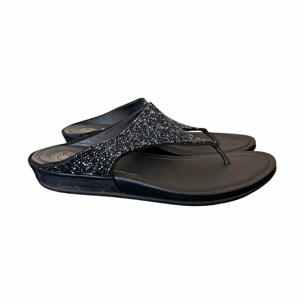 FitFlop Black Glitter Thong Sandals Comfort US 10 Comfort Casual Vacation Travel